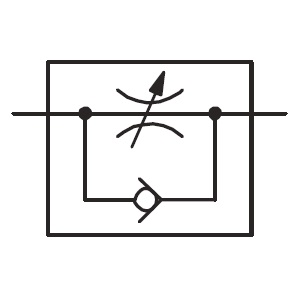 Hydraulic flow control variable throttling with check valve symbol